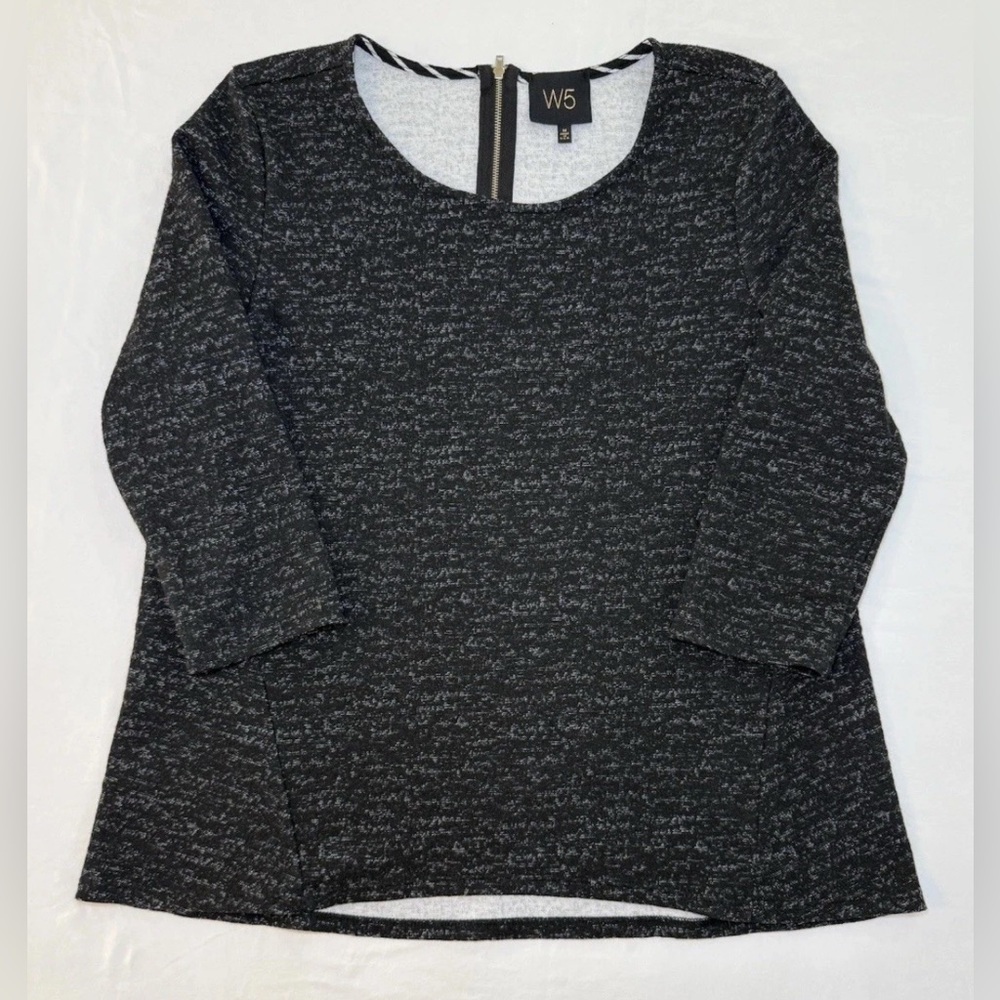 W5 Anthropologie Black Heathered Pullover Sweater Shirt Back Zip Size M USA Made - Picture 6 of 8